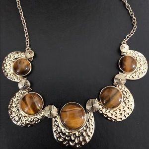 Gold plated necklace with brown tiger eye stones